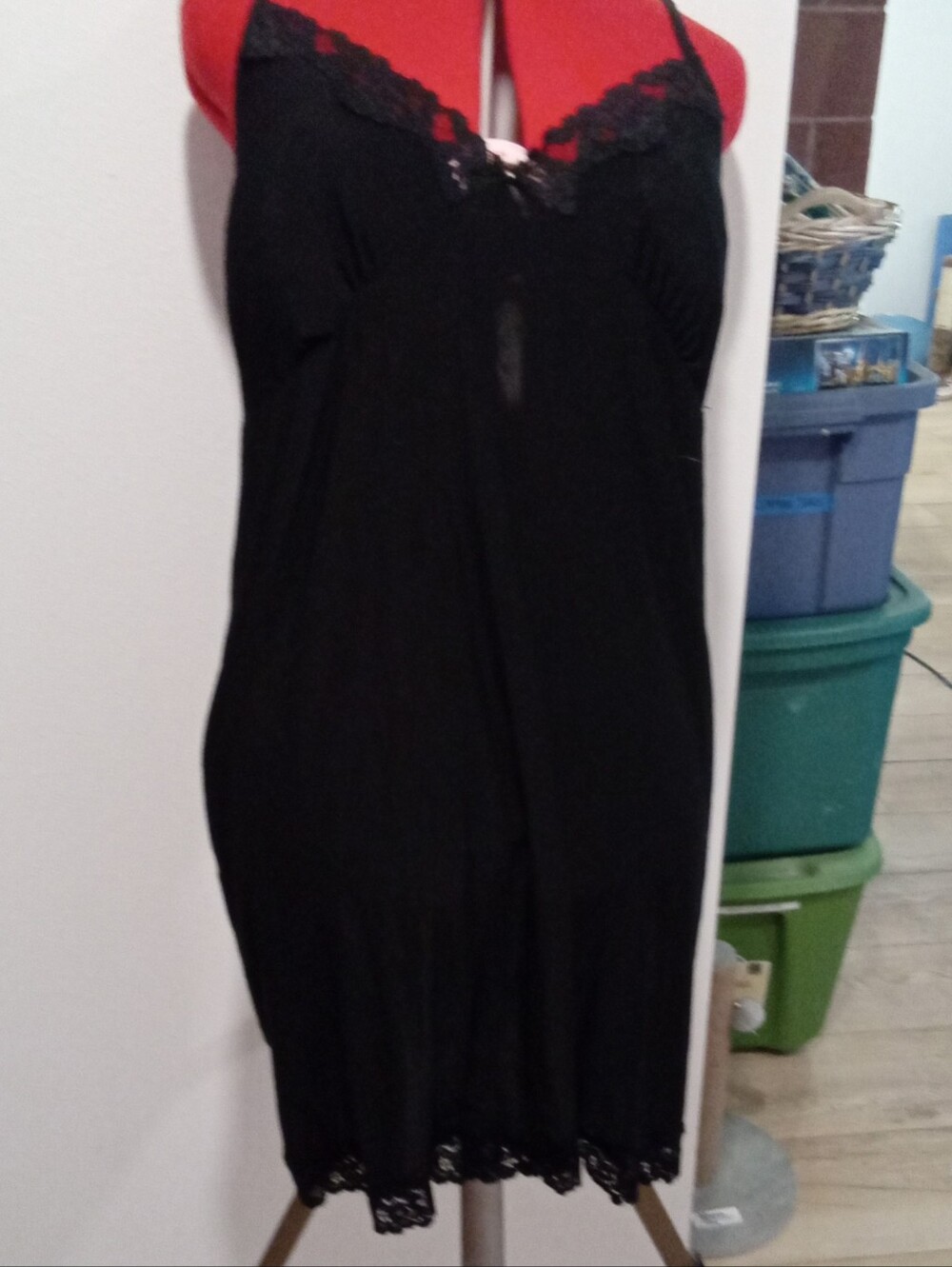 George Womens Black Slip Dress, With Lace And Bow, XL